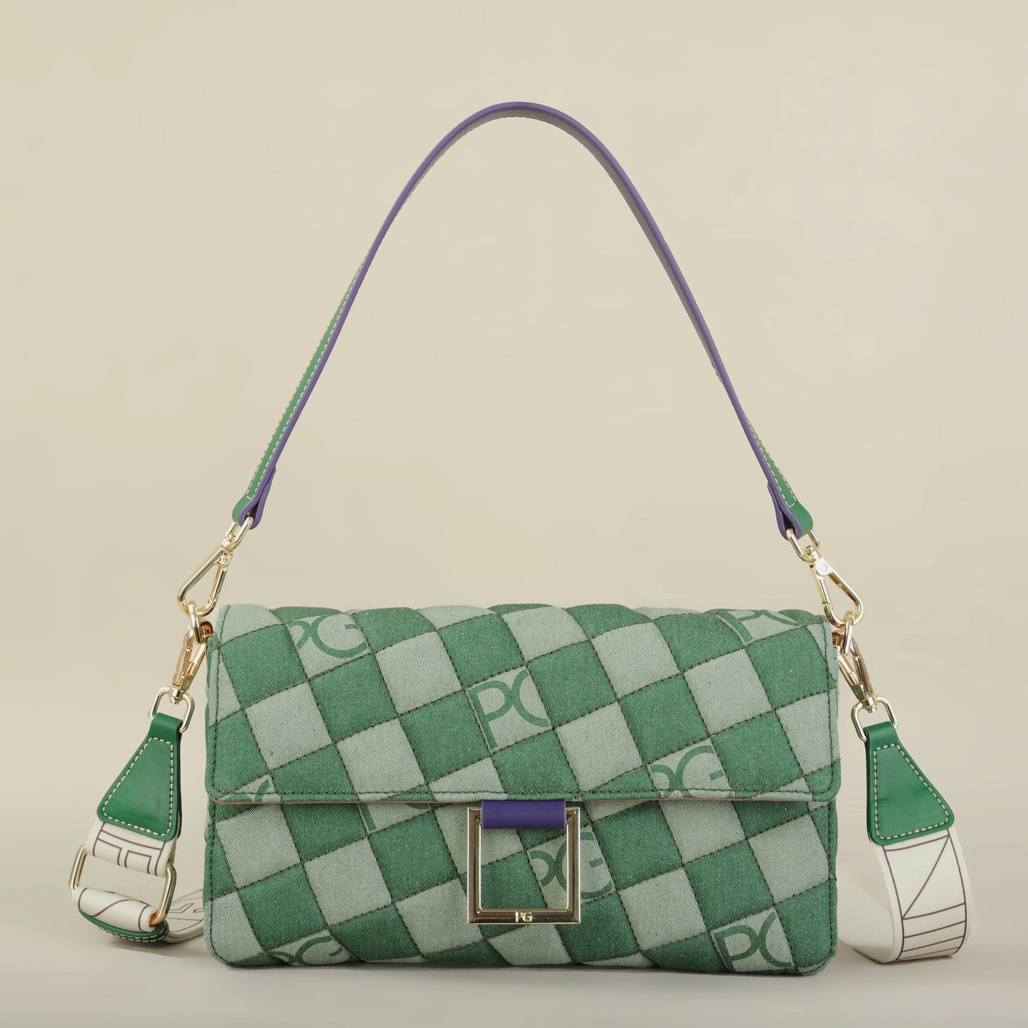 Éclatelle Premium Checkered Crossbody Bag with PU Leather & Gold Buckle