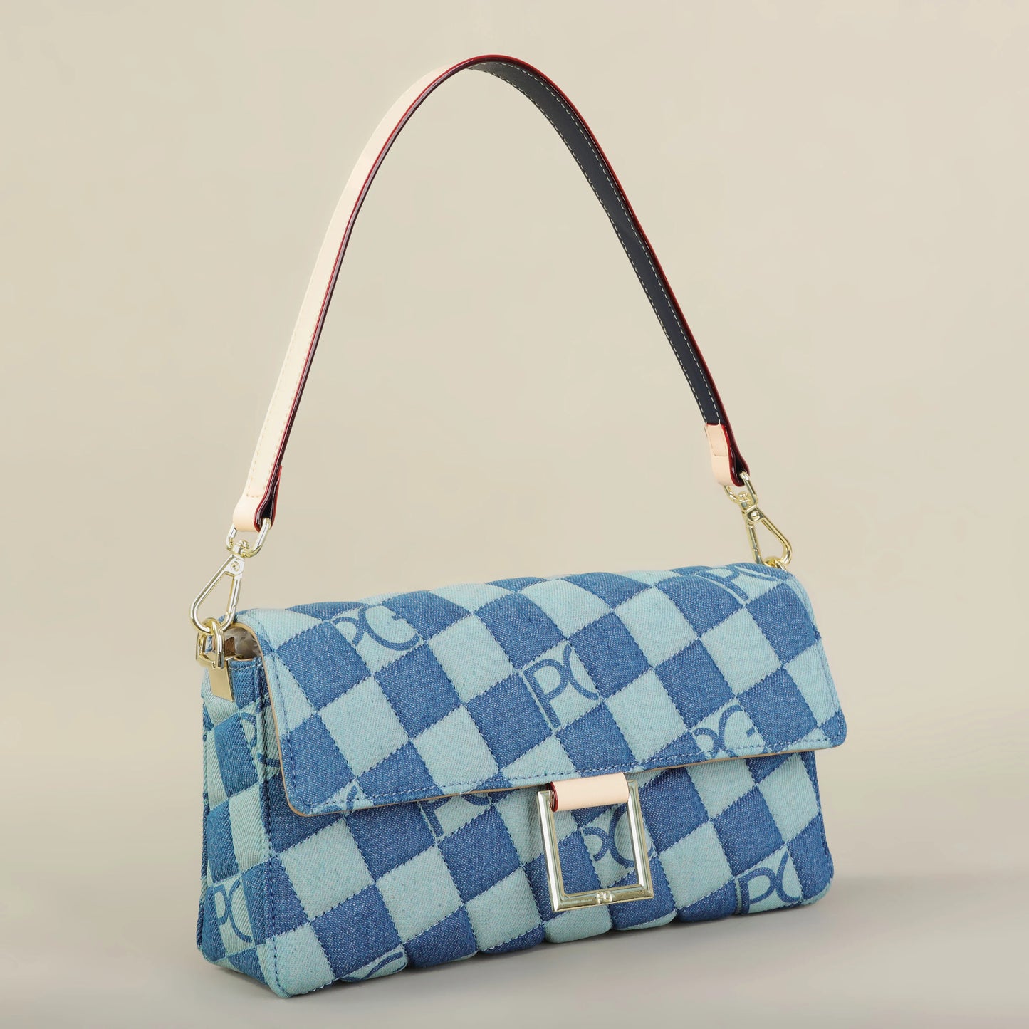 Éclatelle Premium Checkered Crossbody Bag with PU Leather & Gold Buckle
