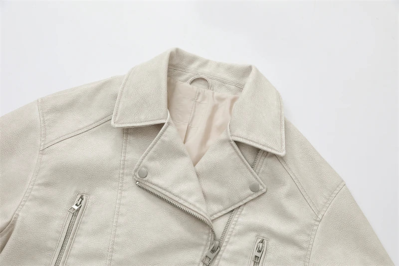 Éclatelle Washed PU Leather Short Biker Jacket