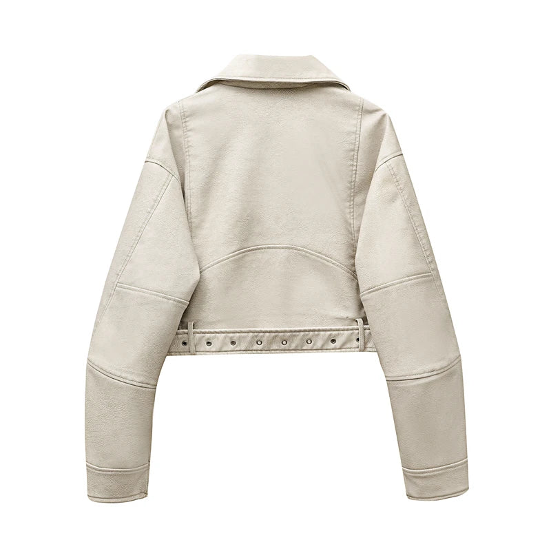 Éclatelle Washed PU Leather Short Biker Jacket