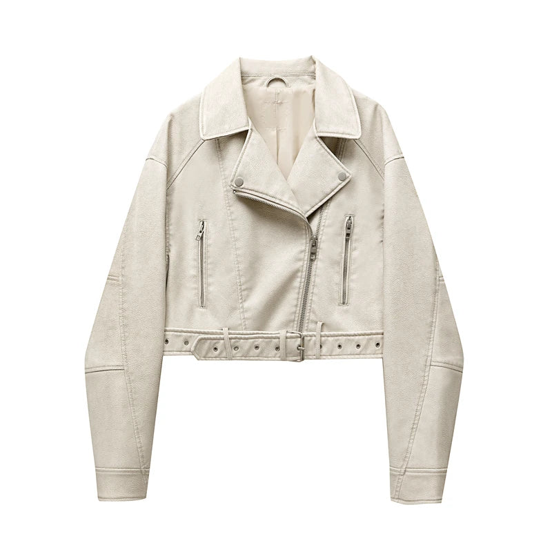 Éclatelle Washed PU Leather Short Biker Jacket