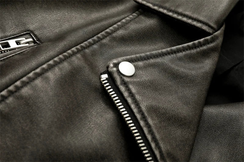 Éclatelle Washed PU Leather Short Biker Jacket