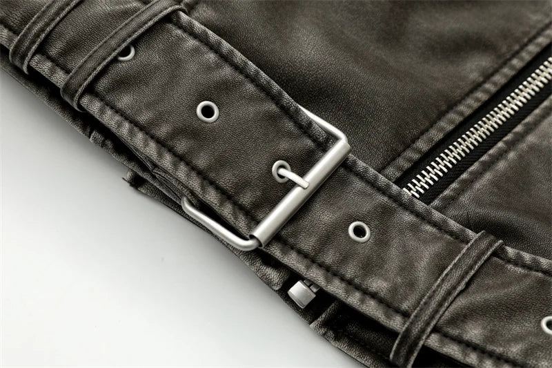 Éclatelle Washed PU Leather Short Biker Jacket