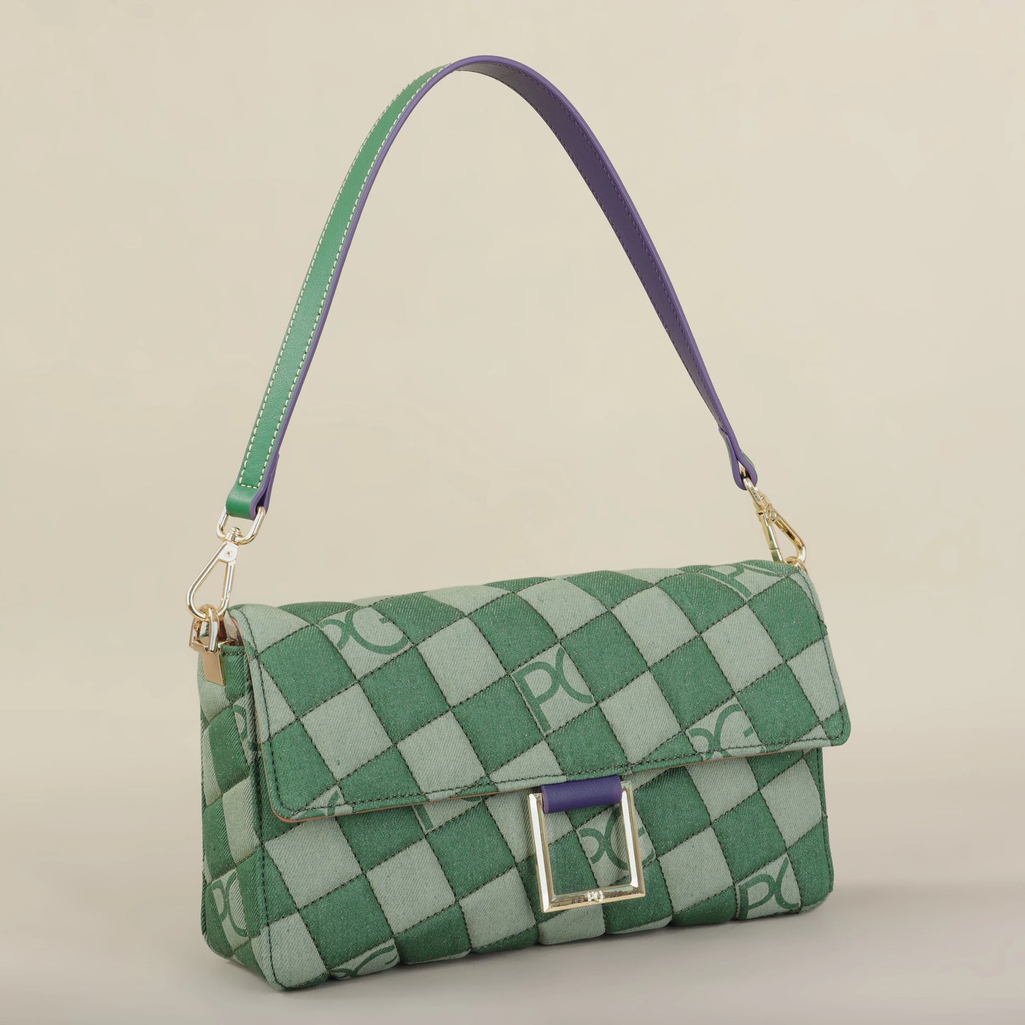 Éclatelle Premium Checkered Crossbody Bag with PU Leather & Gold Buckle