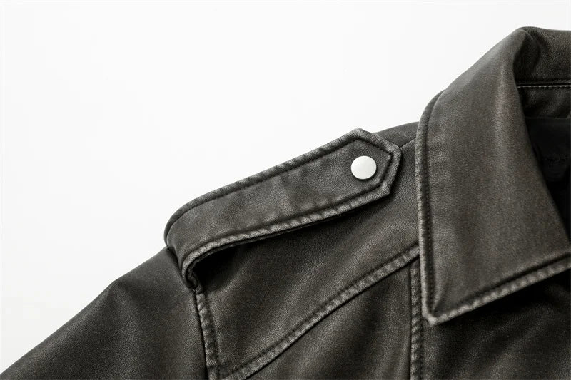 Éclatelle Washed PU Leather Short Biker Jacket