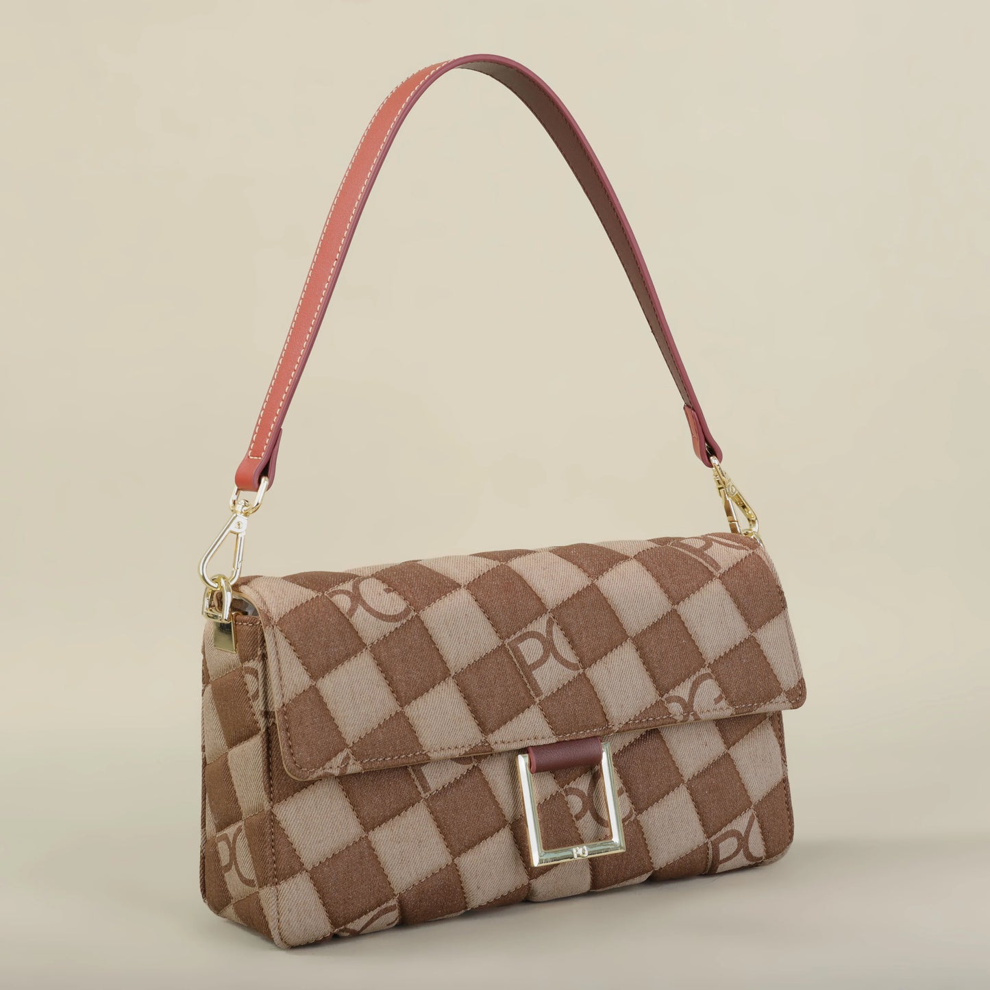 Éclatelle Premium Checkered Crossbody Bag with PU Leather & Gold Buckle