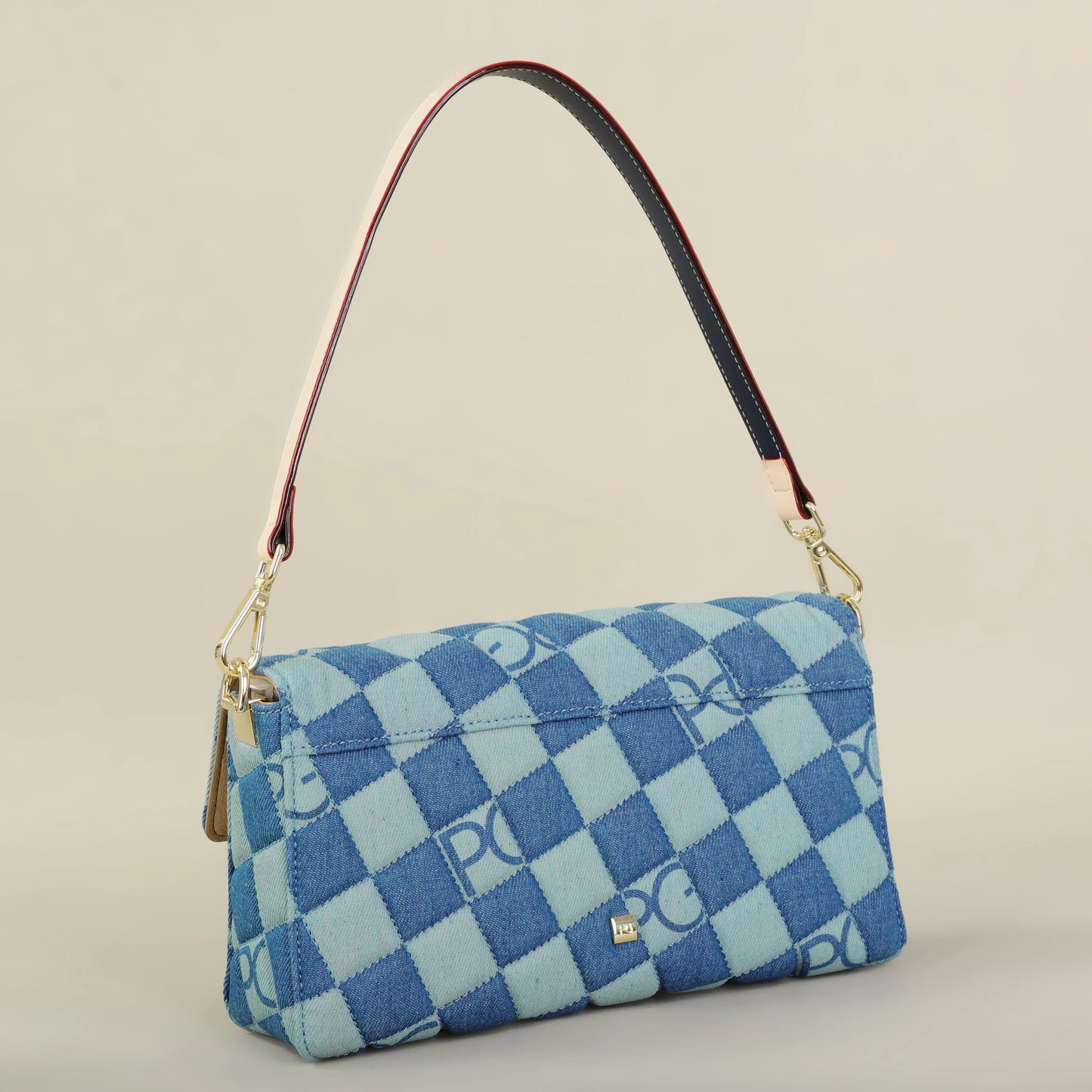 Éclatelle Premium Checkered Crossbody Bag with PU Leather & Gold Buckle