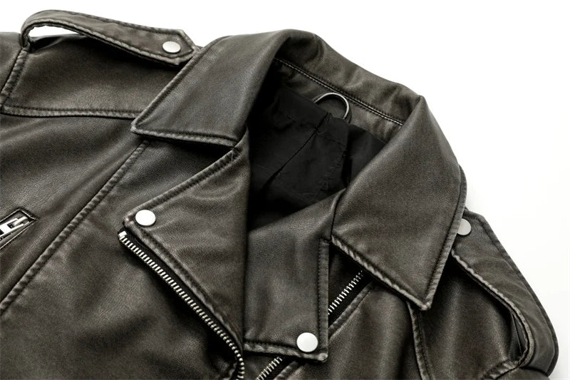 Éclatelle Washed PU Leather Short Biker Jacket
