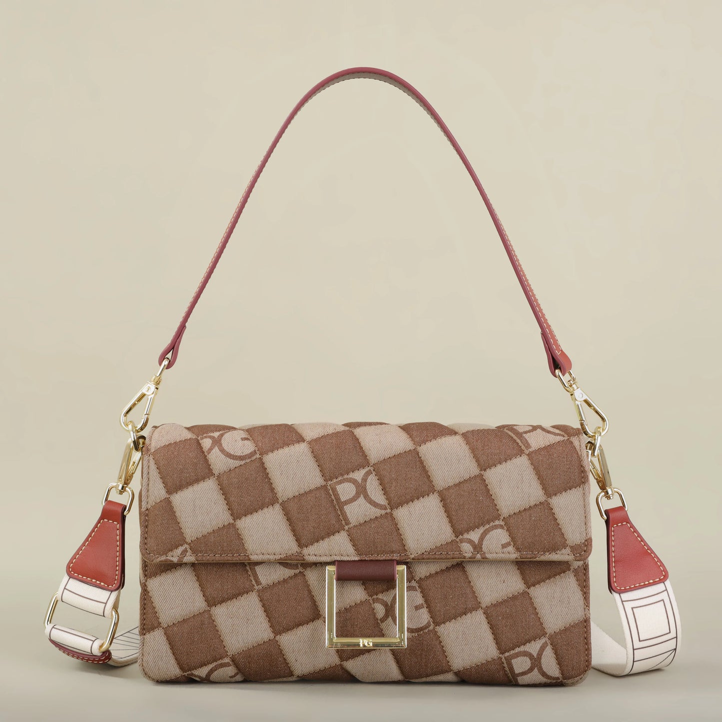 Éclatelle Premium Checkered Crossbody Bag with PU Leather & Gold Buckle
