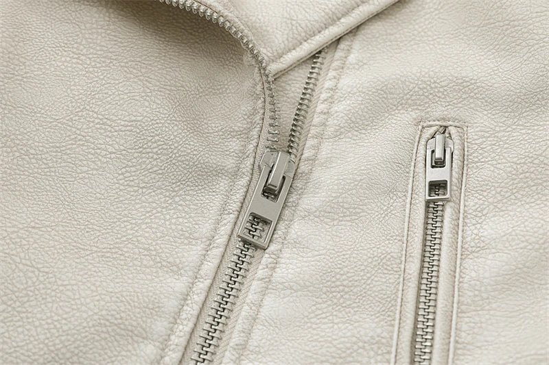 Éclatelle Washed PU Leather Short Biker Jacket