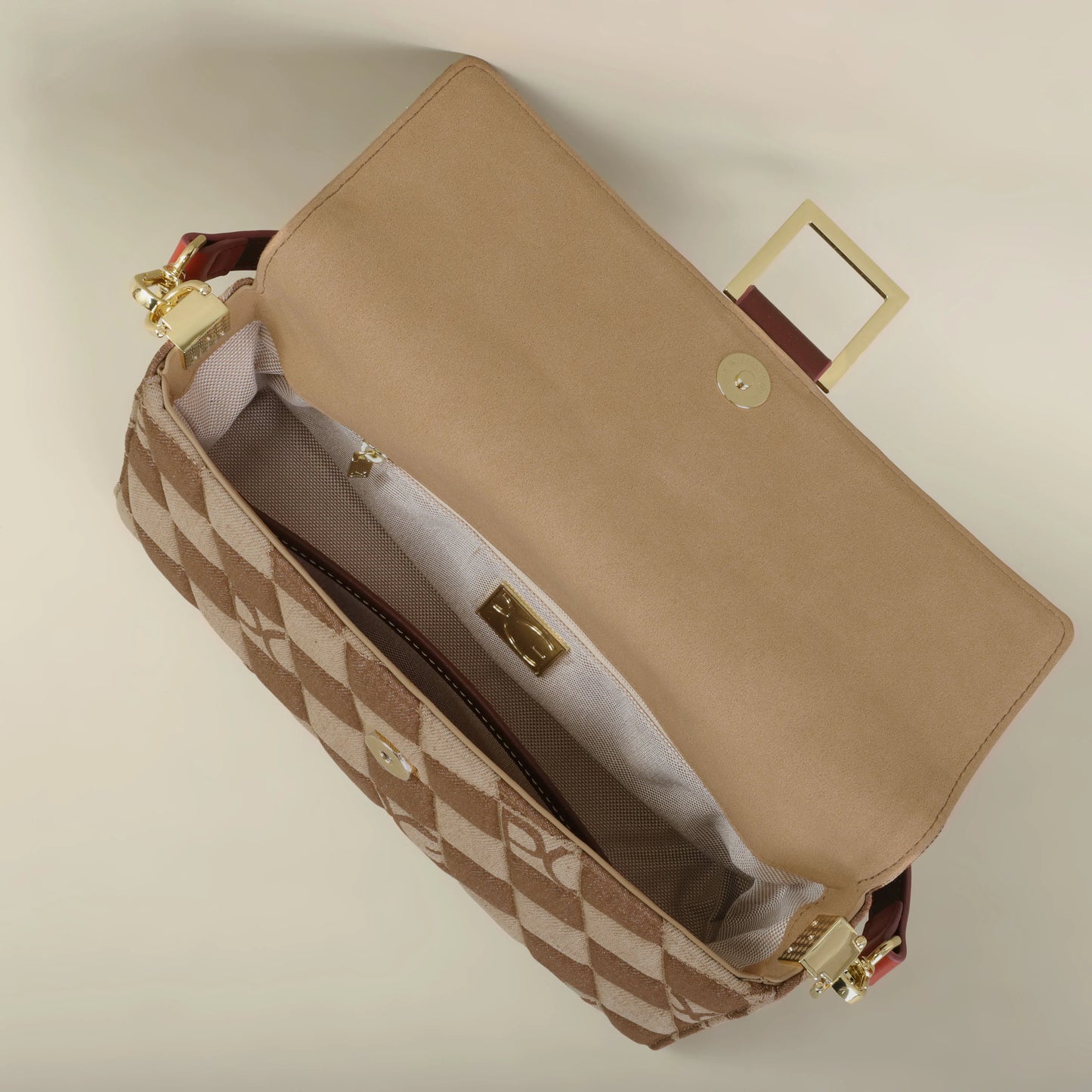 Éclatelle Premium Checkered Crossbody Bag with PU Leather & Gold Buckle