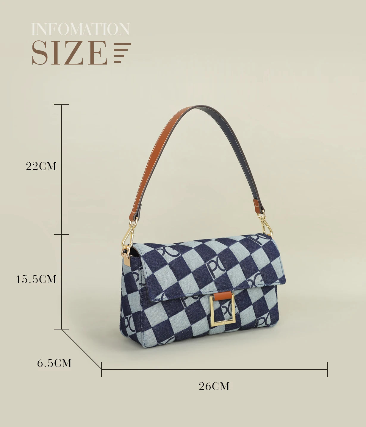 Éclatelle Premium Checkered Crossbody Bag with PU Leather & Gold Buckle