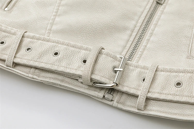 Éclatelle Washed PU Leather Short Biker Jacket