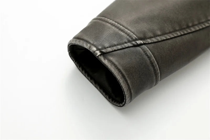 Éclatelle Washed PU Leather Short Biker Jacket