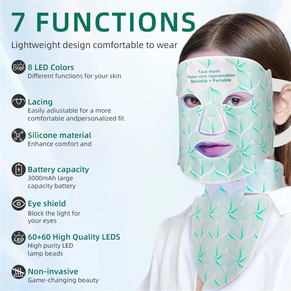 Éclatelle LED Skin Rejuvenation Mask – 8-Color Light Therapy for Face & Neck