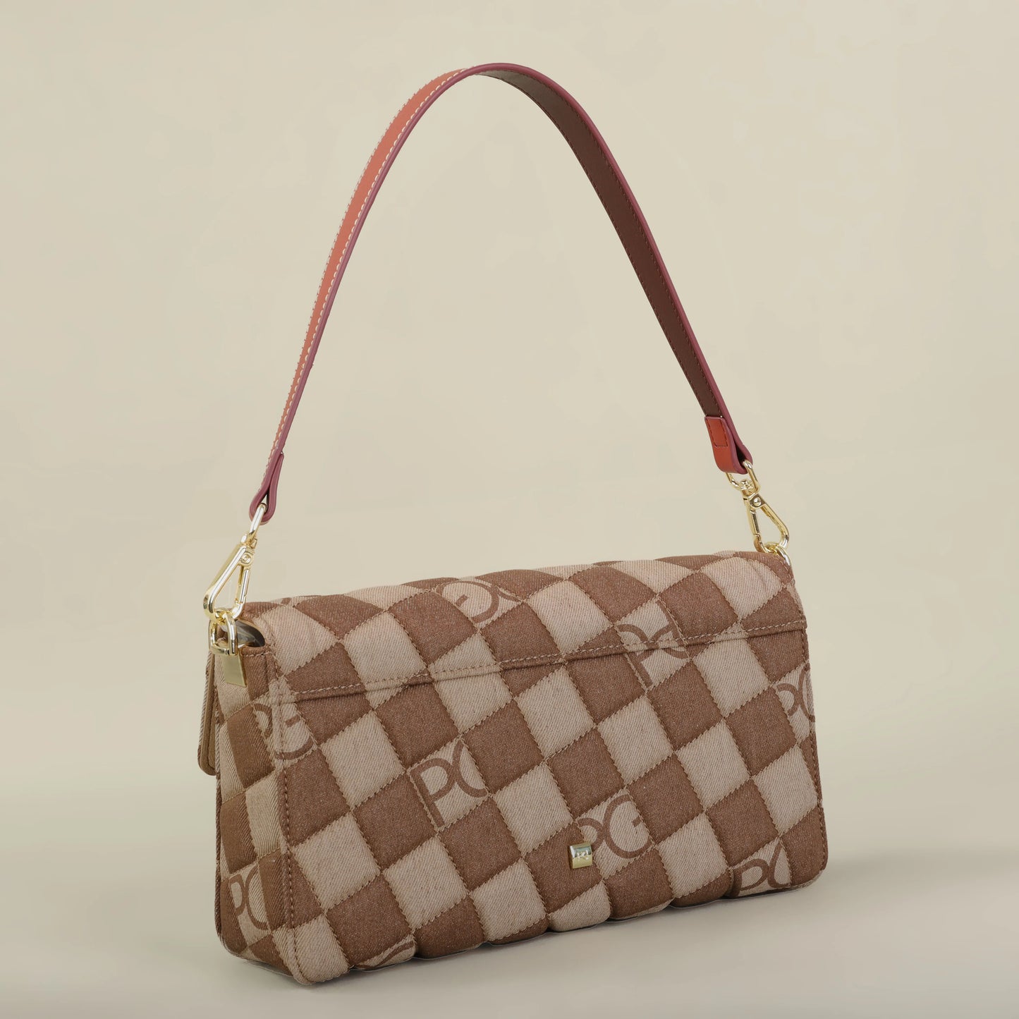 Éclatelle Premium Checkered Crossbody Bag with PU Leather & Gold Buckle