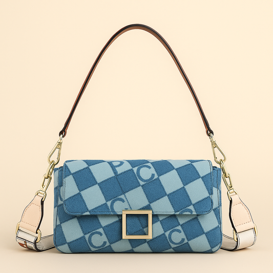 Éclatelle Premium Checkered Crossbody Bag with PU Leather & Gold Buckle