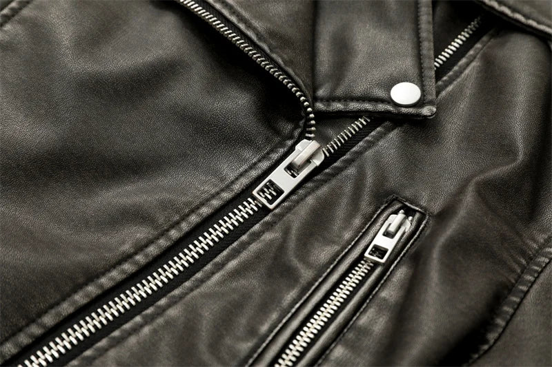 Éclatelle Washed PU Leather Short Biker Jacket